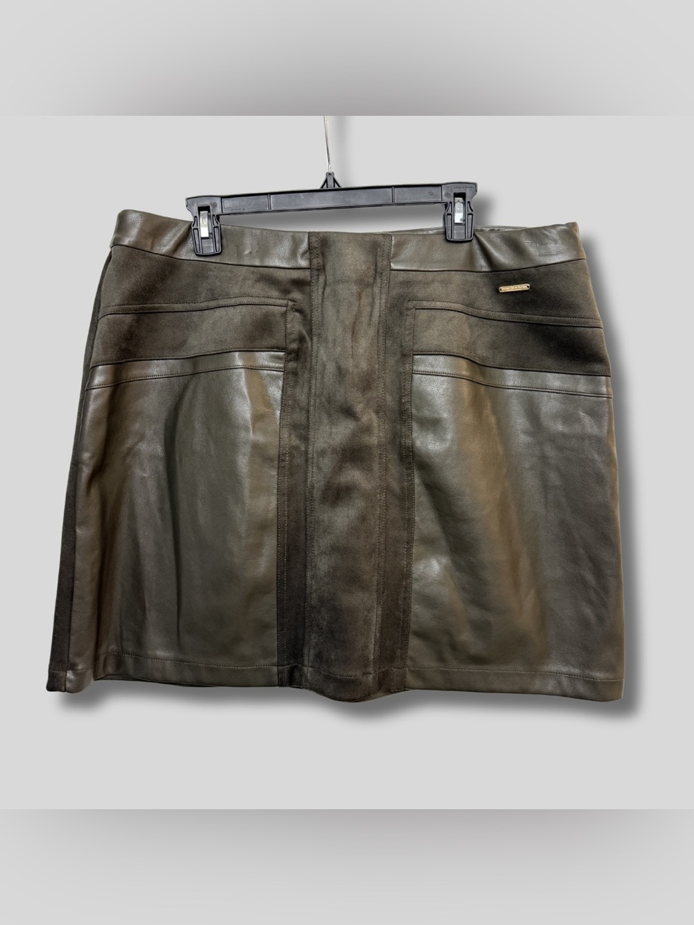 Marc New York Olive GreenLeather & Suede Panel Mini Skirt